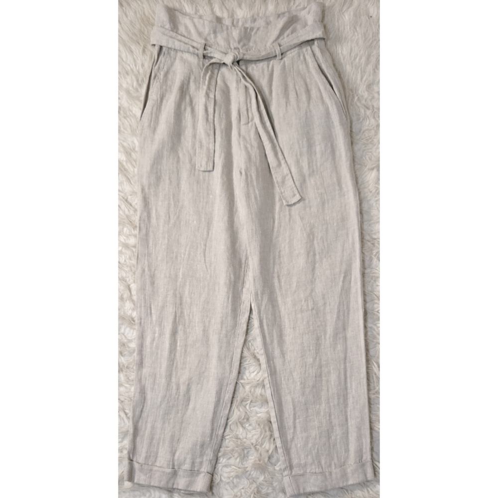 Reformation Linen Pants Belted Paperbag Waist Straight Leg Sustainable Classic